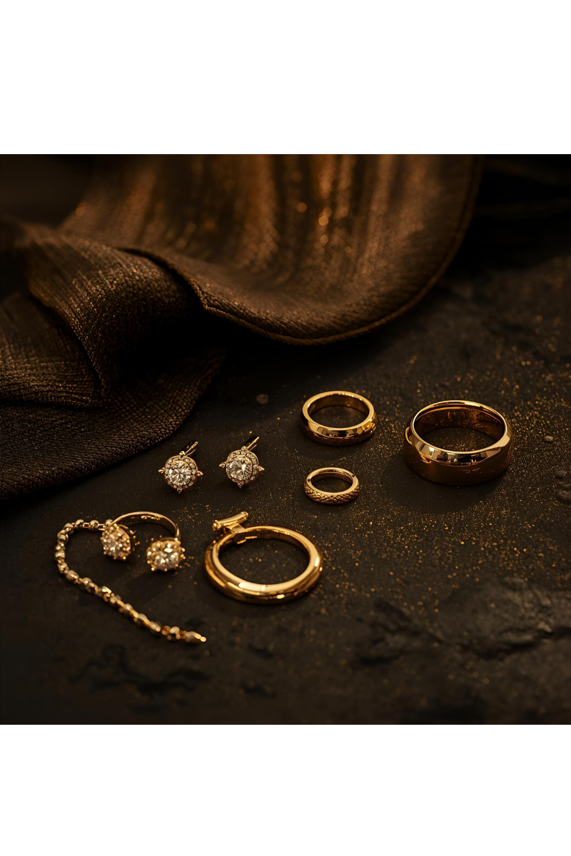Gold Bridal Jewelry on Dark Background